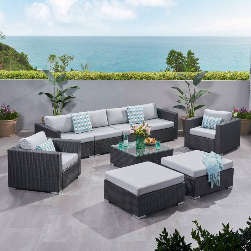 Santa Rosa Outdoor Wicker 9-Piece Sectional Sofa with Cushions by Christopher Knight Home