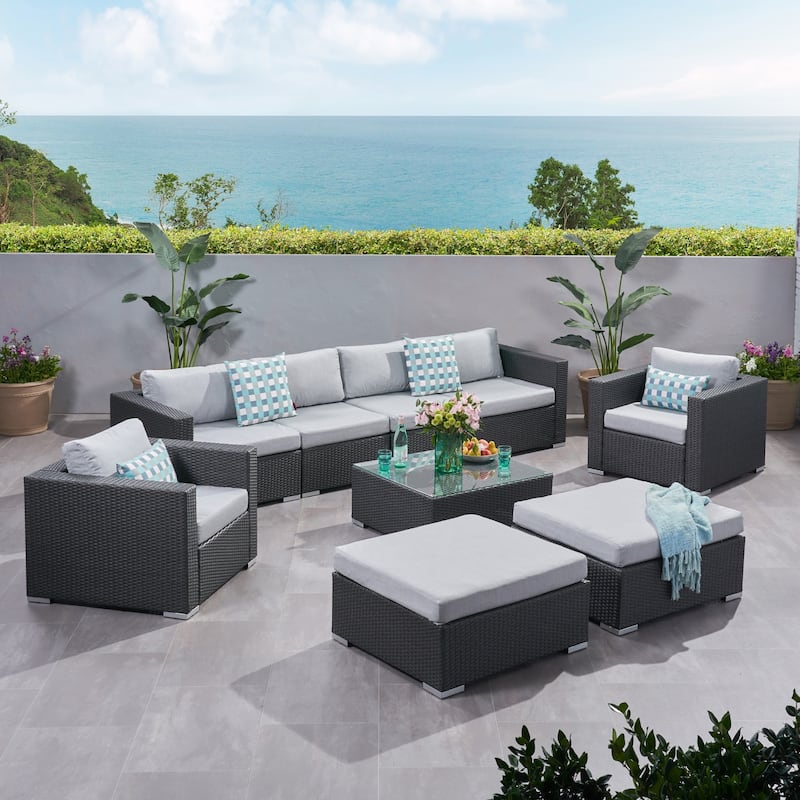 Santa Rosa Outdoor Wicker 9-Piece Sectional Sofa with Cushions