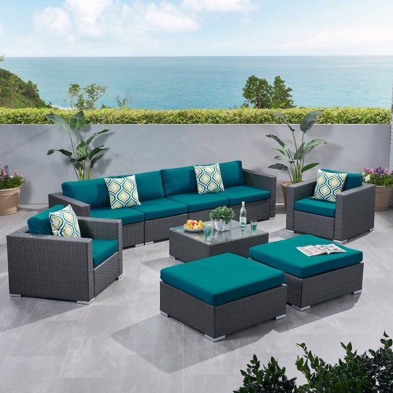 Santa Rosa Outdoor Wicker 9-Piece Sectional Sofa with Cushions by Christopher Knight Home