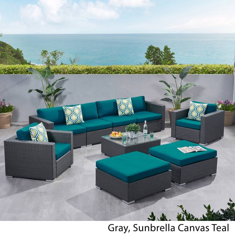 Santa Rosa Outdoor Wicker 9-Piece Sectional Sofa with Cushions by Christopher Knight Home