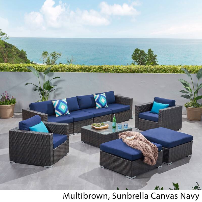 Santa Rosa Outdoor Wicker 9-Piece Sectional Sofa with Cushions by Christopher Knight Home