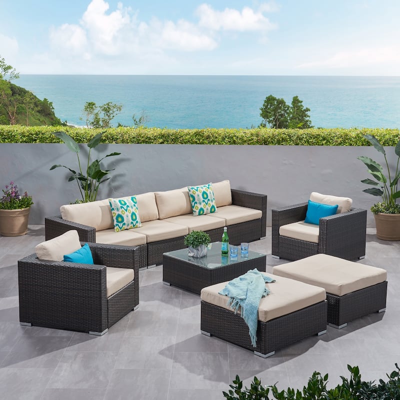 Santa Rosa Outdoor Wicker 9-Piece Sectional Sofa with Cushions