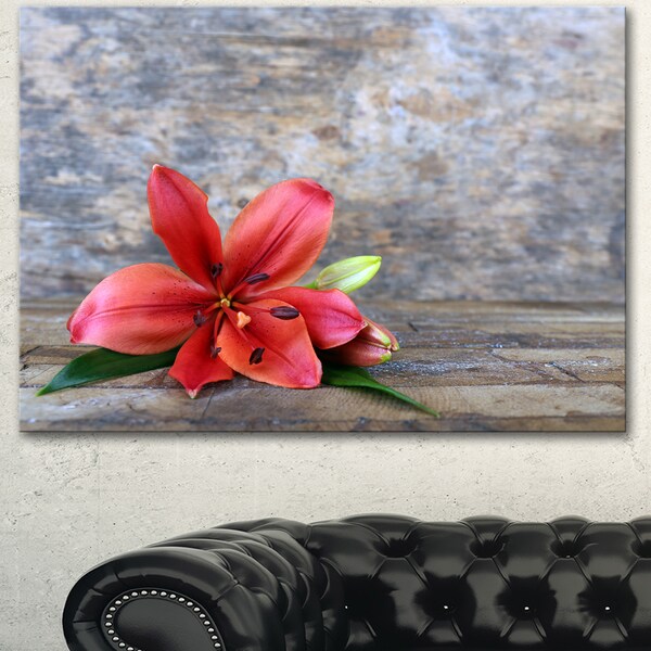 Designart 'Beautiful Fallen Red Lily Flower' Large Floral Canvas Artwork