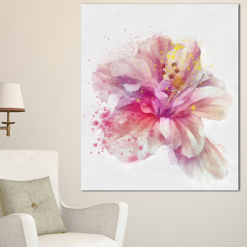 Designart "Beautiful Pink Flower Watercolor" Flower Canvas Print