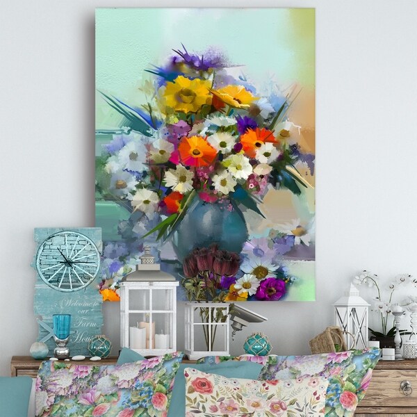 Designart 'Bunch of Small Flowers' Modern Floral Wall Art Canvas ...