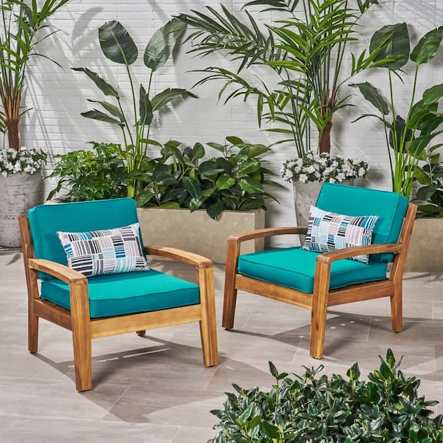 Grenada Outdoor Wood Club Chair (Set of 2) by Christopher Knight Home - Teal Sunbrella Canvas