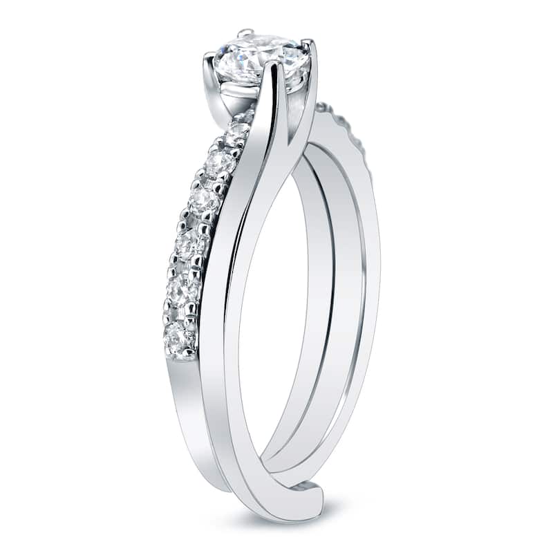 Auriya Platinum 1ct TDW Certified Round Diamond Insert Engagement Ring Set
