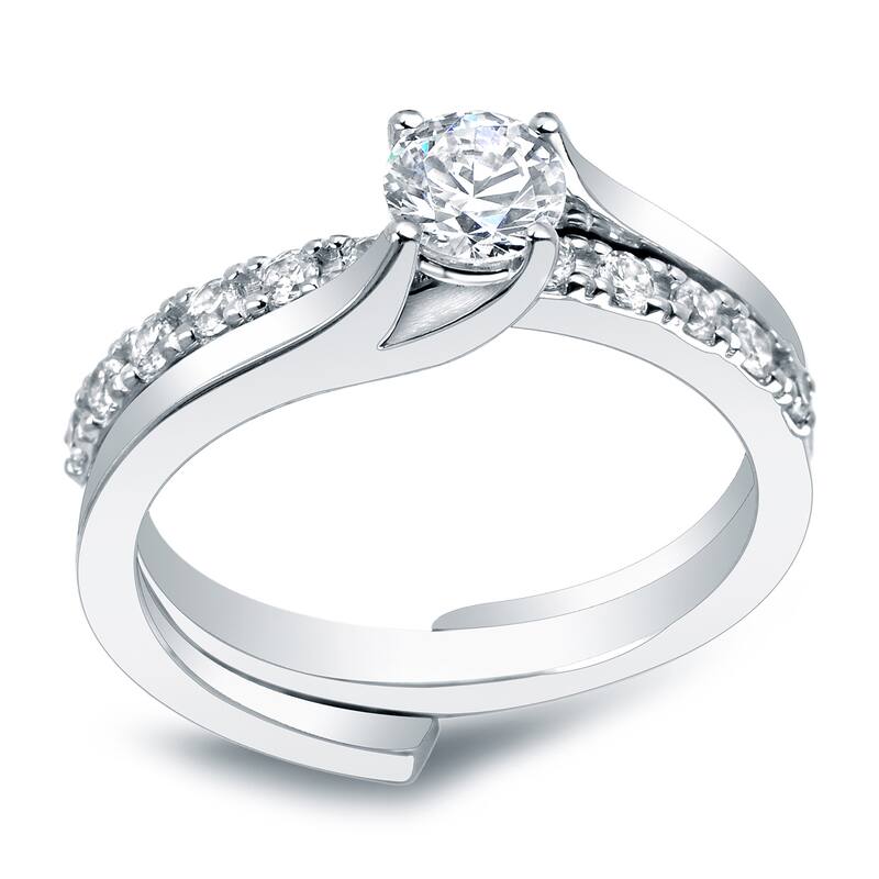 Auriya Platinum 1ct TDW Certified Round Diamond Insert Engagement Ring Set