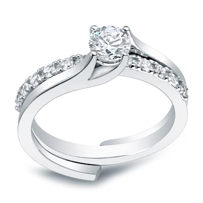 Auriya Platinum 1ct TDW Certified Round Diamond Insert Engagement Ring Set