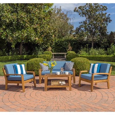 Grenada 4-pc. Outdoor Wood Chat Set by Christopher Knight Home