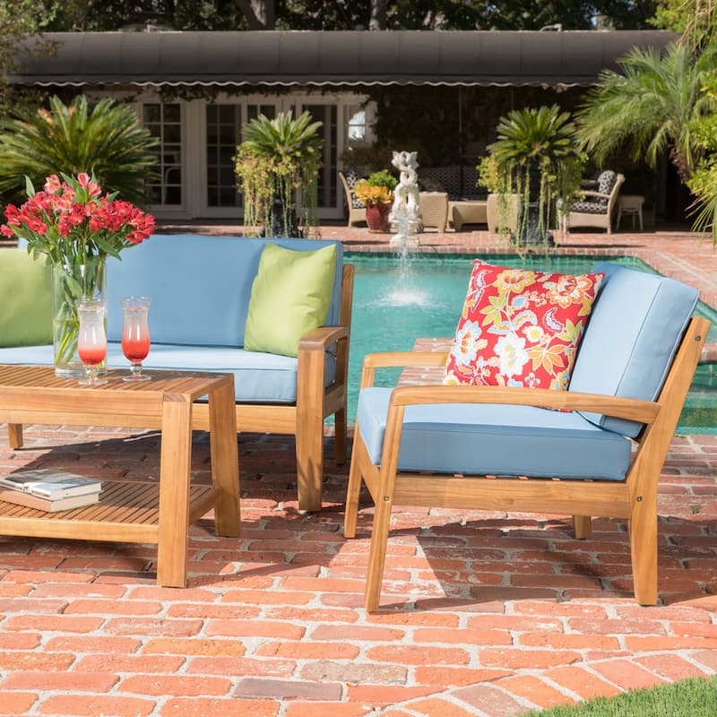 Grenada 4-pc. Outdoor Wood Chat Set by Christopher Knight Home