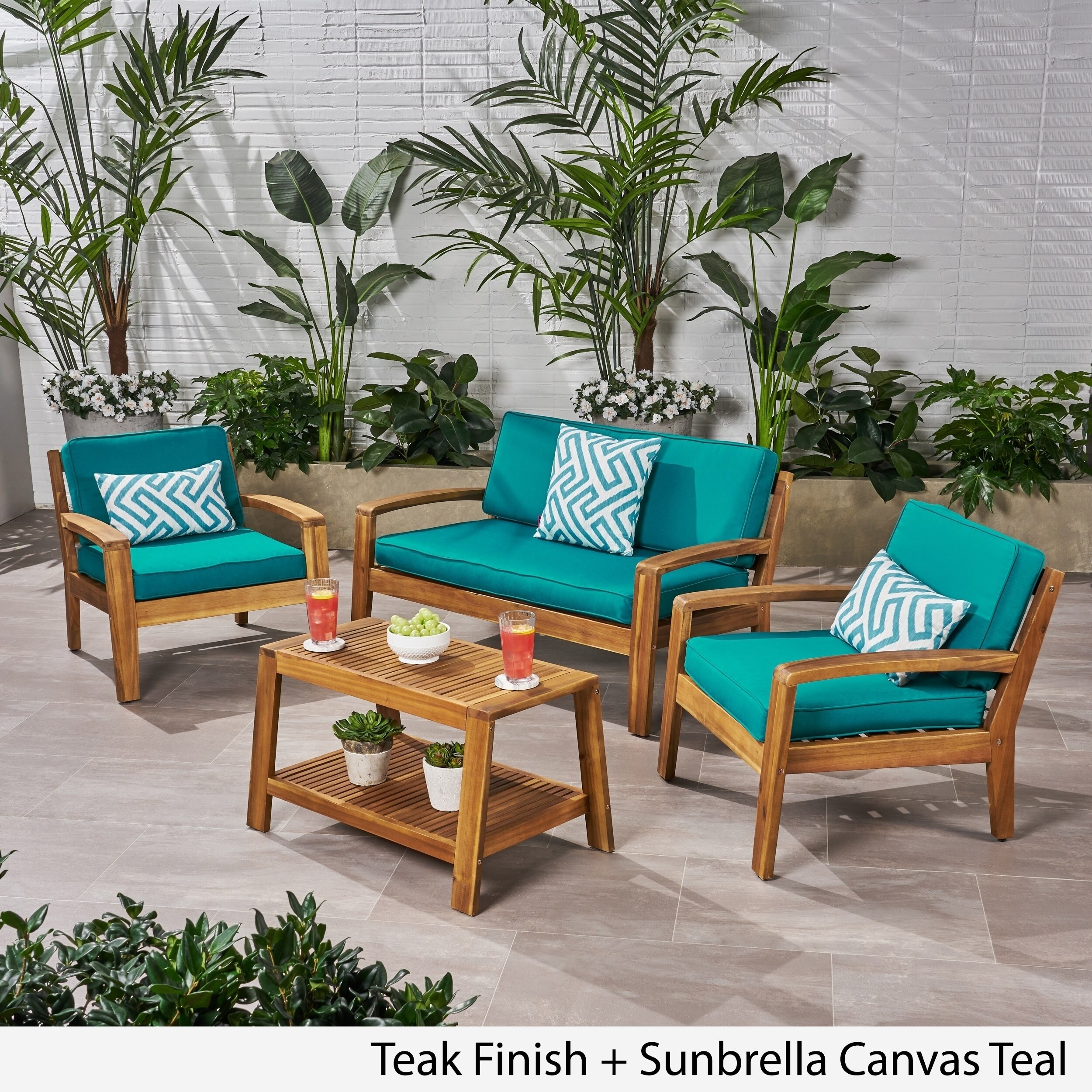 Shop Grenada 4 Piece Outdoor Wood Chat Set With Cushions By