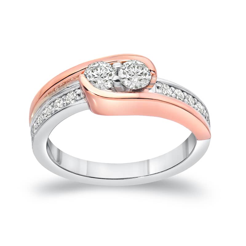 Auriya 14k Two-Tone Gold 1ct TDW Round 2-Stone Diamond Engagement Ring (J-K, I1-I2)