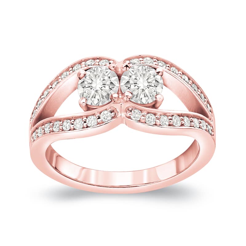 Auriya 14k Gold 1ct TDW Round 2-Stone Diamond Engagement Ring