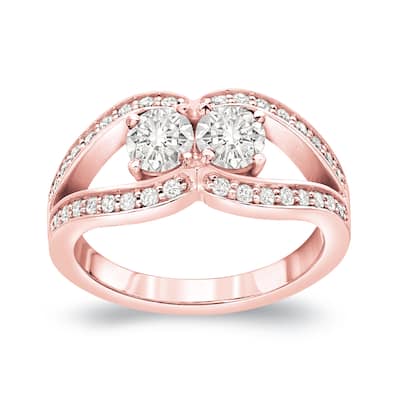 Auriya 14k Gold 1ct TDW Round 2-Stone Diamond Engagement Ring