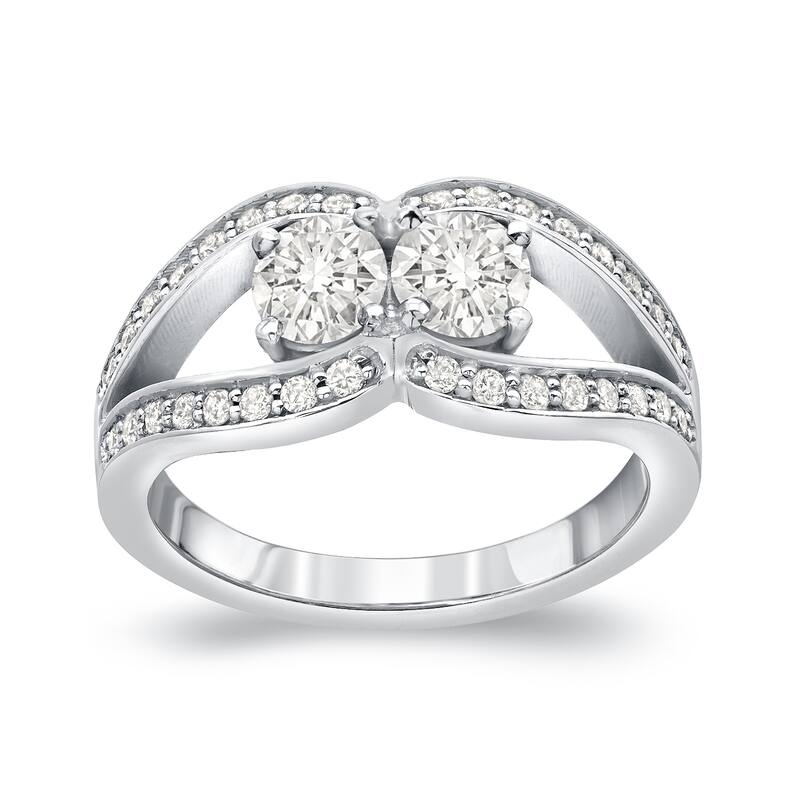 Auriya 14k Gold 1ct TDW Round 2-Stone Diamond Engagement Ring