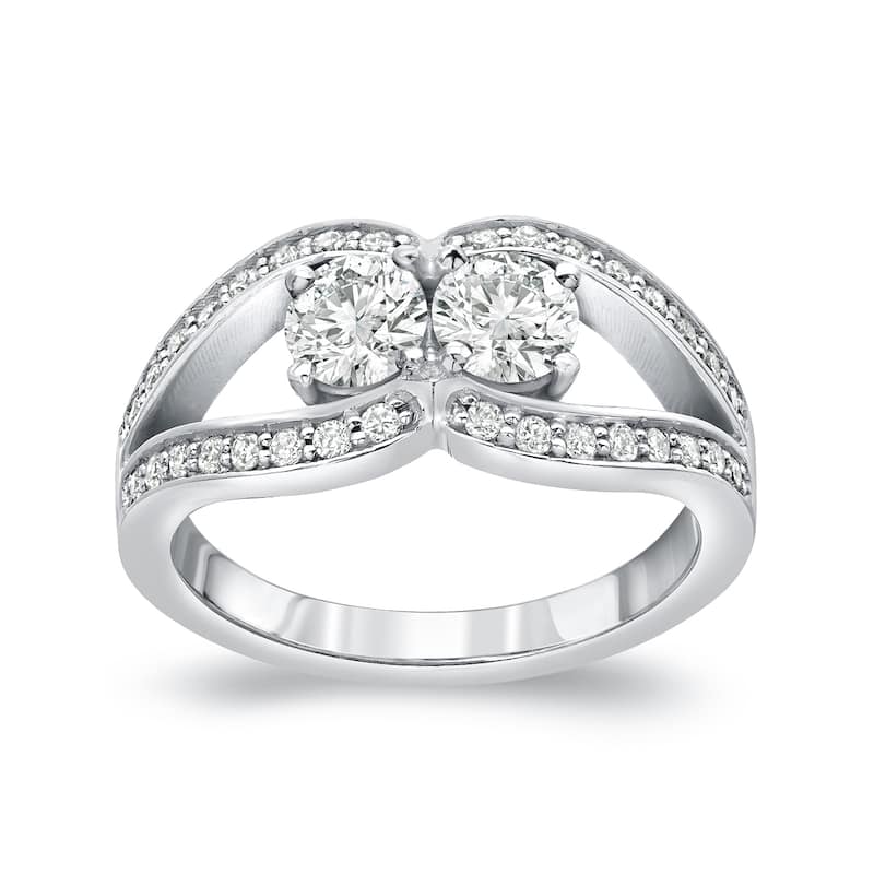 Auriya 14k Gold 3/4ct TDW Round 2-Stone Diamond Engagement Ring