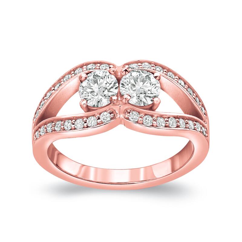 Auriya 14k Gold 3/4ct TDW Round 2-Stone Diamond Engagement Ring