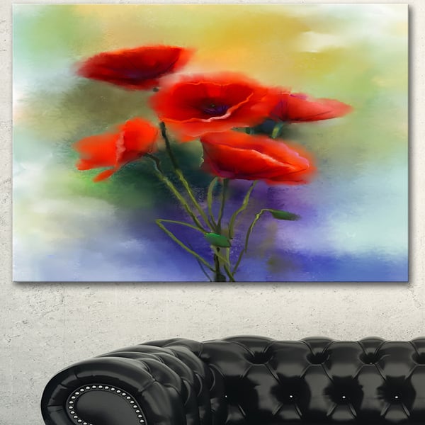 Designart 'Watercolor Red Poppy Flowers ' Modern Floral Wall Art Canvas ...