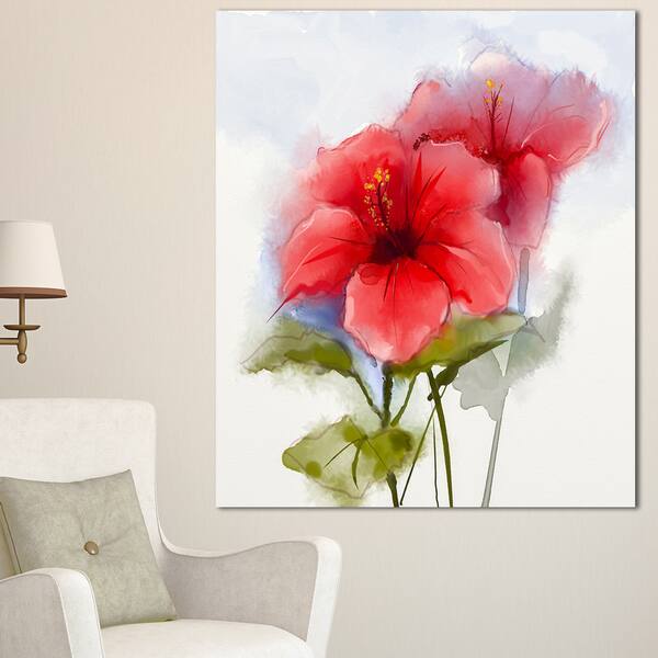 Shop Designart Watercolor Painting Red Hibiscus Flower Modern
