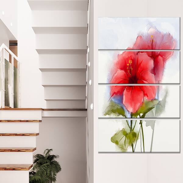 Shop Designart Watercolor Painting Red Hibiscus Flower Modern