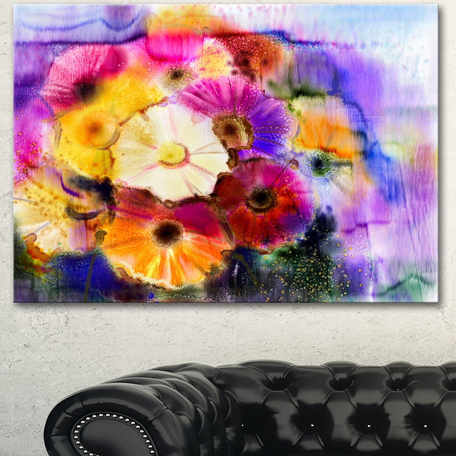 BEAUTIFUL PURPLE DAISY FLOWERS CASCADE CANVAS PRINT WALL ART READY TO HANG