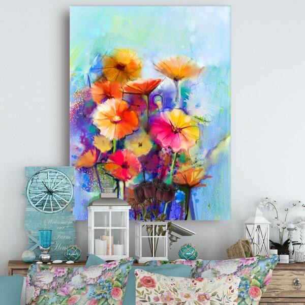 Shop Designart Abstract Floral Watercolor Painting Modern Floral Wall Art Canvas Blue Overstock 13177382