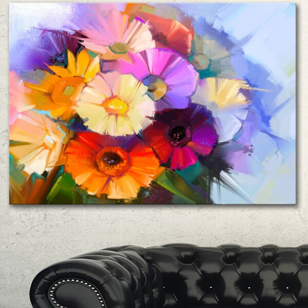 Designart 'Colored Gerbera Flowers Bouquet ' Modern Floral Wall Art ...