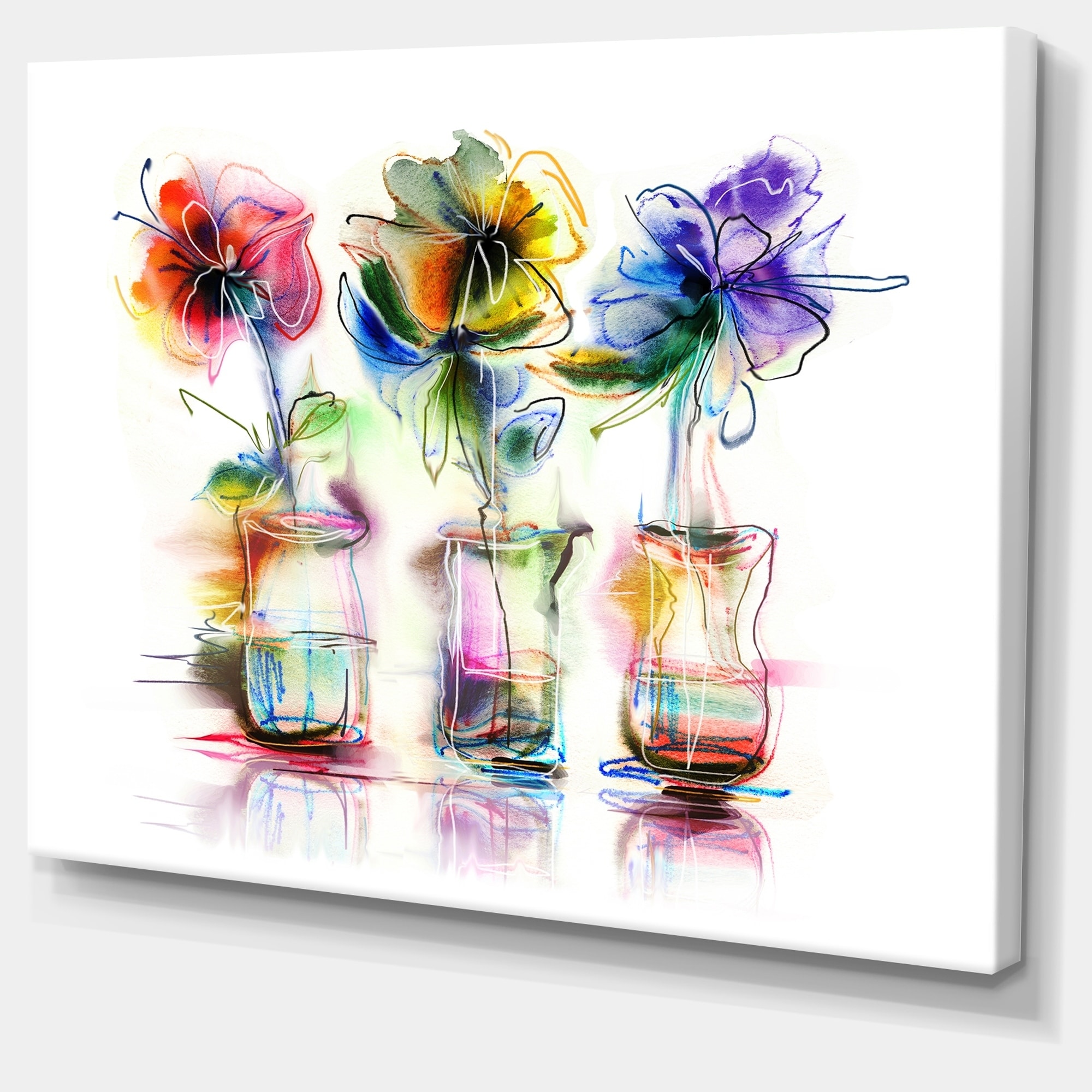 Designart Abstract Flowers In Glass Vases Extra Large Floral Wall Art Multi Color - 