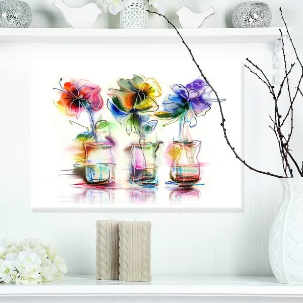 Shop Designart Abstract Flowers In Glass Vases Extra Large Floral Wall Art Multi Color Overstock 13177471