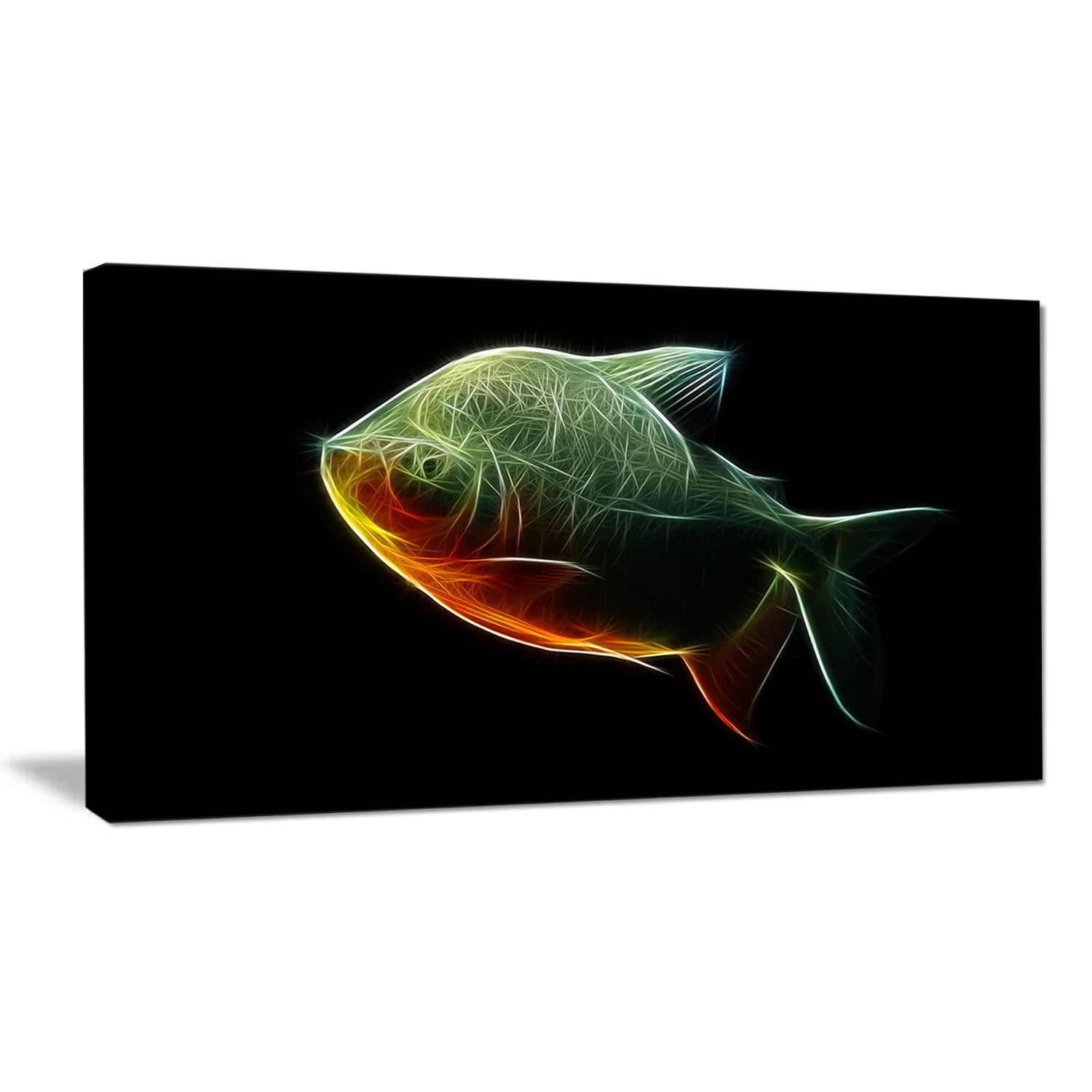 Designart 'Fractal Pacu Fish on Black' Large Animal Canvas  Mini 