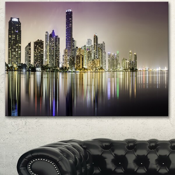 Designart 'Miami Downtown Night Panorama' Extra Large Cityscape Wall