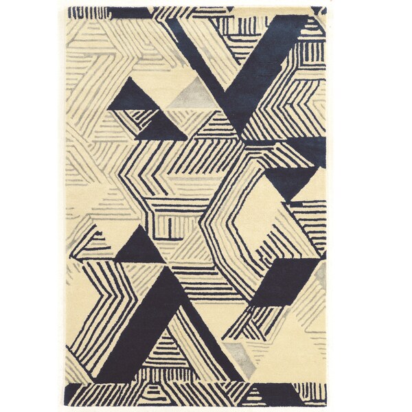Hand Tufted Aspire Wool Hatch Ivory/Navy Wool Rug (1'10" X 2'10") - 1'10" x 2'10"