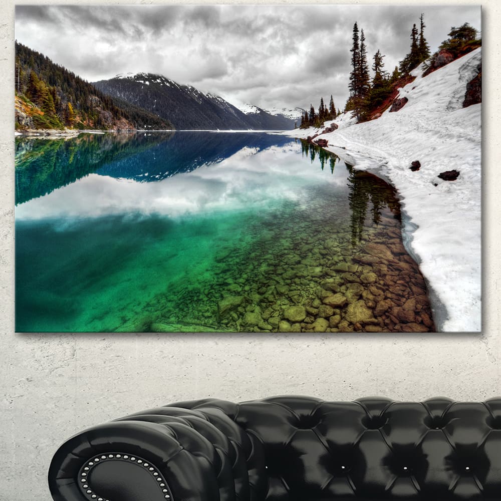 Designart "Clear Lake Pine Trees and Mountains" Extra Large Landscape