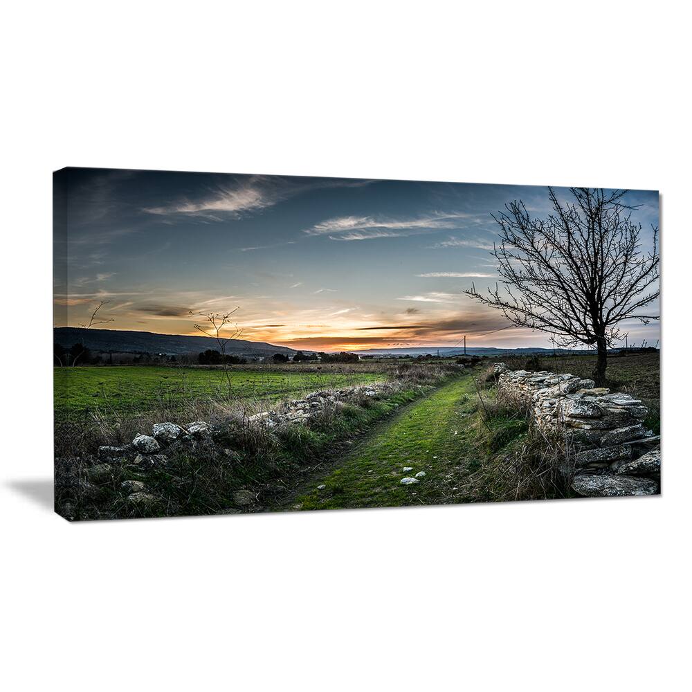 Designart "Rocky Fences in Green Grassland" Extra Large Landscape Art