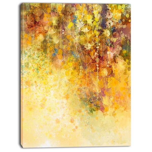 Floral Wall Art Picture Yellow Cream Brown Abstract Flower Canvas Print 4 Panels