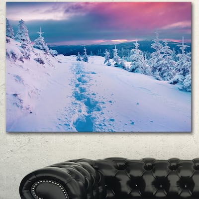 Designart "Beautiful Sunrise over Winter Mountains" Large Landscape Art Canvas Print - White