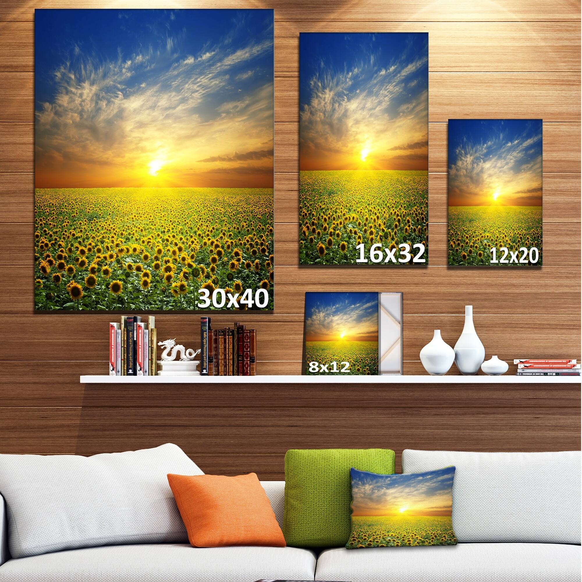 Beauty Sunset Over Sunflowers Field Floral Canvas Artwork Print Yellow Overstock 13177902