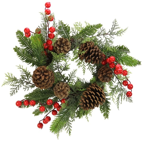 Faux Red Berries Natural Pine Cones And Cedar 14 Inch Faux Red Berries Natural Pine Cones And Cedar 14 Inch Christmas Wreath Candle