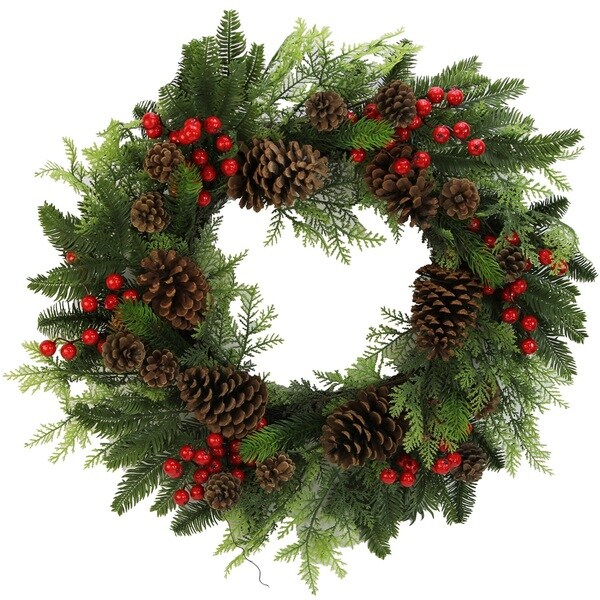 Shop Faux Red Berries, Natural Pinecones, and Cedar 24-inch Christmas ...