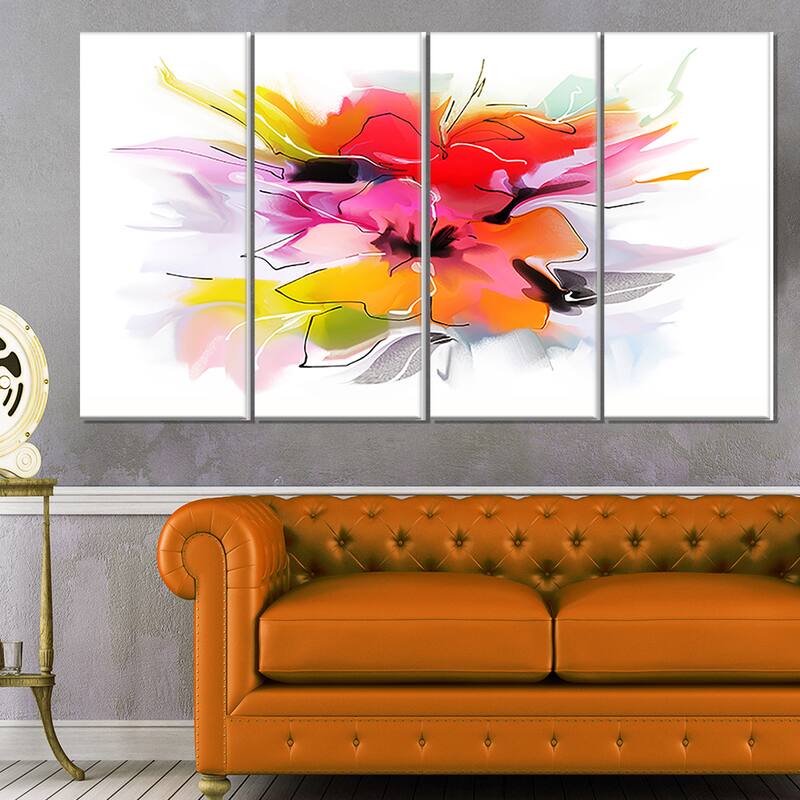 Designart "Colorful Abstract Flowers on White" Extra Large Floral Wall