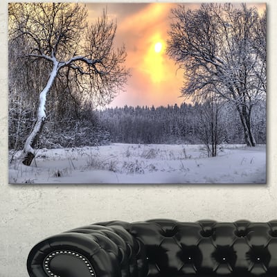 Designart "Winter Landscape with Yellow Sun" Landscape Artwork Canvas Print