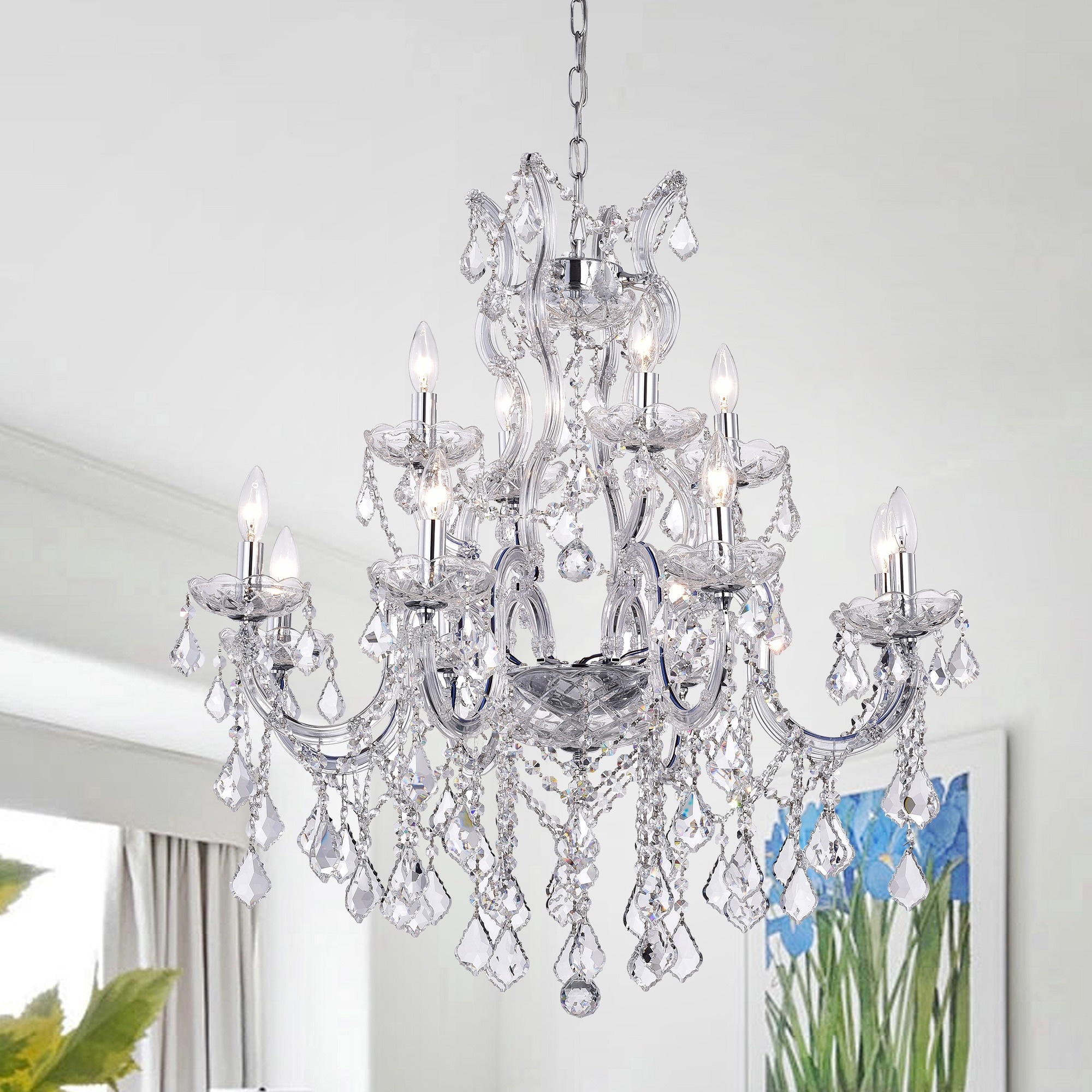 Zalika 12-light Chrome 35-inch Crystal Chandelier (Zalika 35-inch Crystal Chandelier) - Chandeliers For Bedrooms by Overstock.com