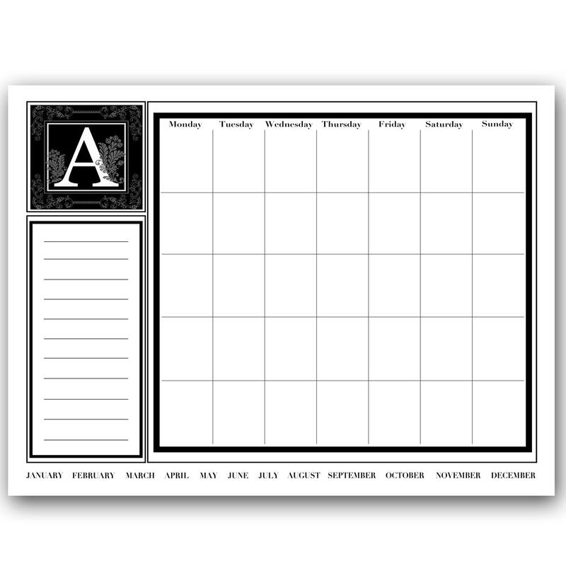 'Monogram' Dry Erase Monthly Calendar on ArtPlexi (30" x 40") - A - 30 in. H x 40 in. W