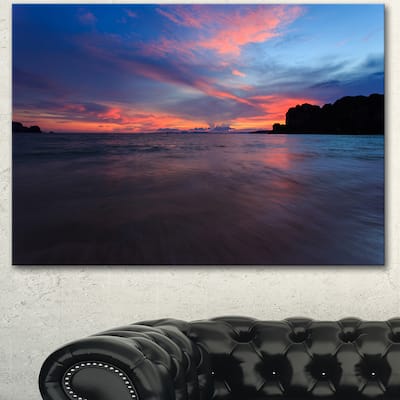 Designart "Sunset at Railay Beach Andaman Sea" Modern Seashore Canvas Wall Art Print