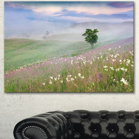 Designart 'Foggy Summer Morning in Mountains' Large Landscape Art Canvas Print - Green