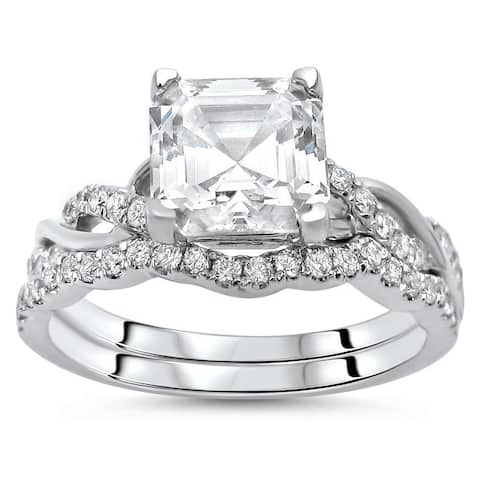 14k White Gold Asscher Moissanite and 2/5ct TDW Diamond Engagement Ring Set (F-G, SI1-SI2)