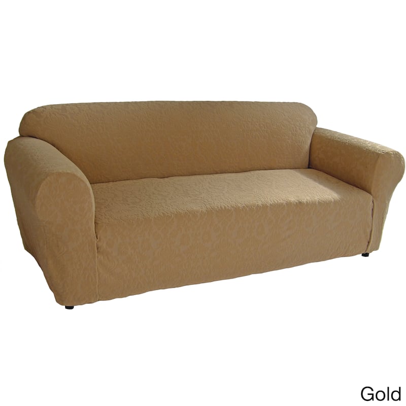 Classic Slipcovers Floral Jacquard One-piece Stretch Sofa Slipcover - Gold