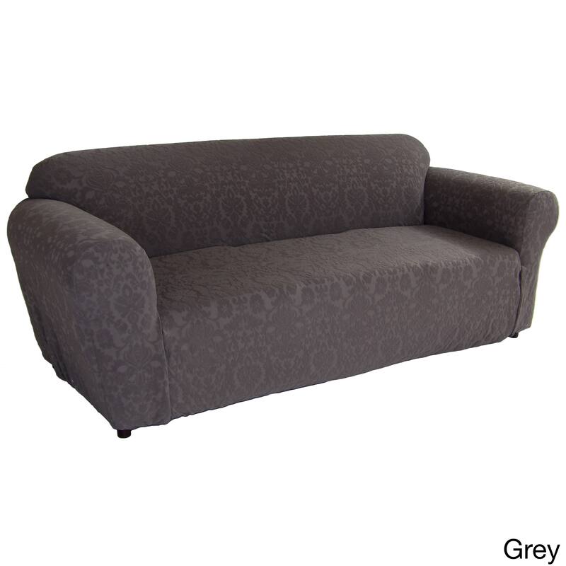 Classic Slipcovers Floral Jacquard One-piece Stretch Sofa Slipcover - Grey