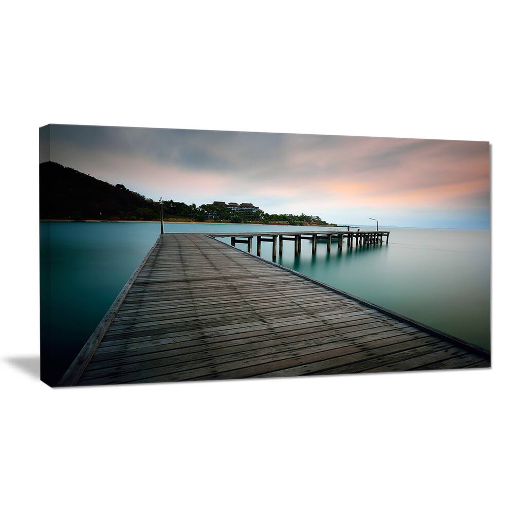 Designart "Wooden Bridge into Blue Sea" Modern Bridge Canvas Wall Art Bed Bath & Beyond 13178691
